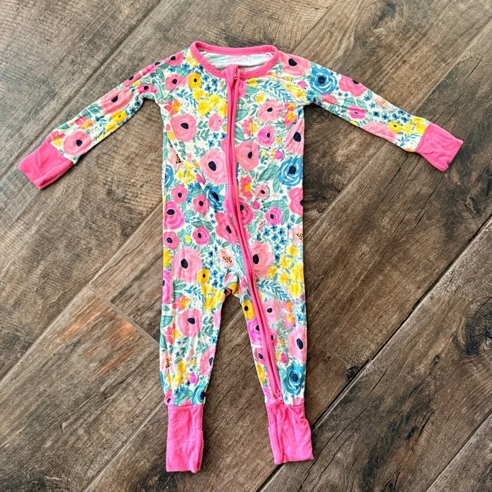 Little Sleepies Secret Garden Floral Zippy Footless Romper/Sleeper, Pink,6-12 mo